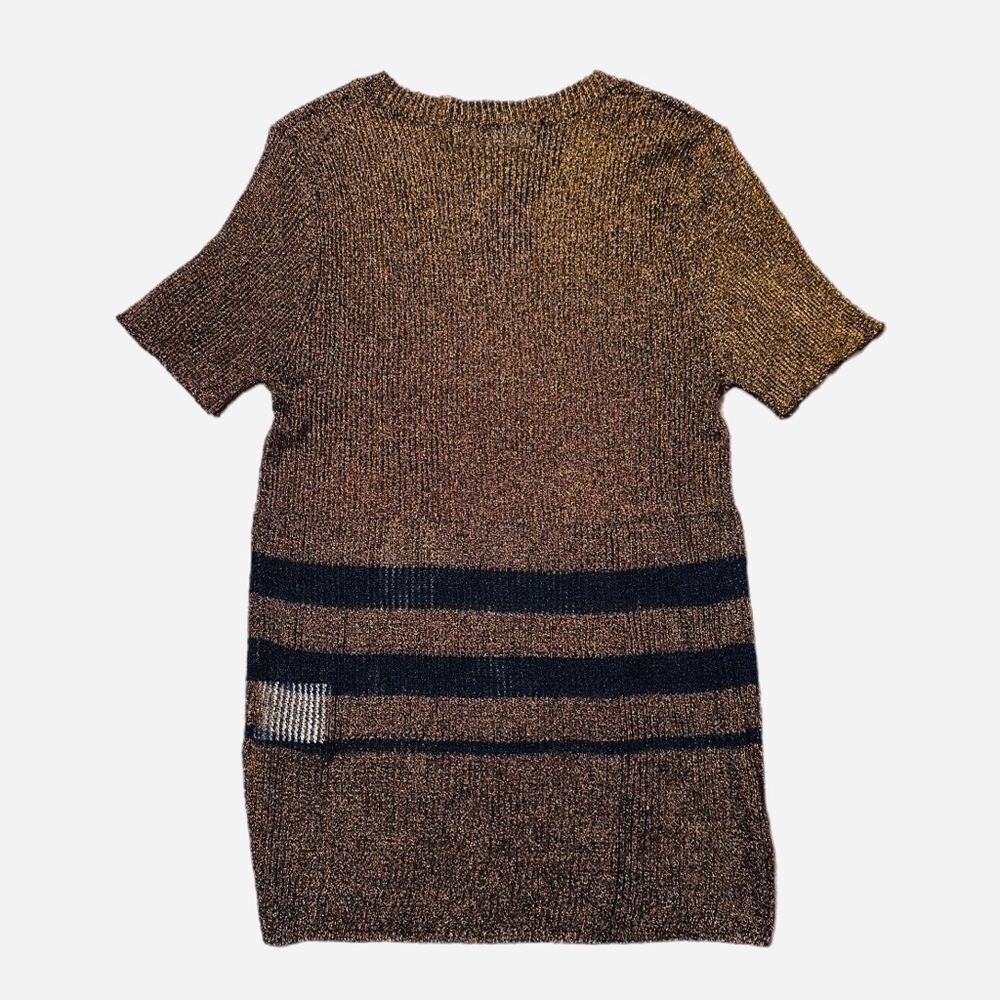Ancosti Striped Metallic Short Sleeve Top Brown  Size L - Picture 5 of 9